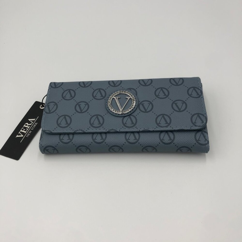 Vera New York Flap Over Locking Signature Wallet‎ Blue Slate NWT